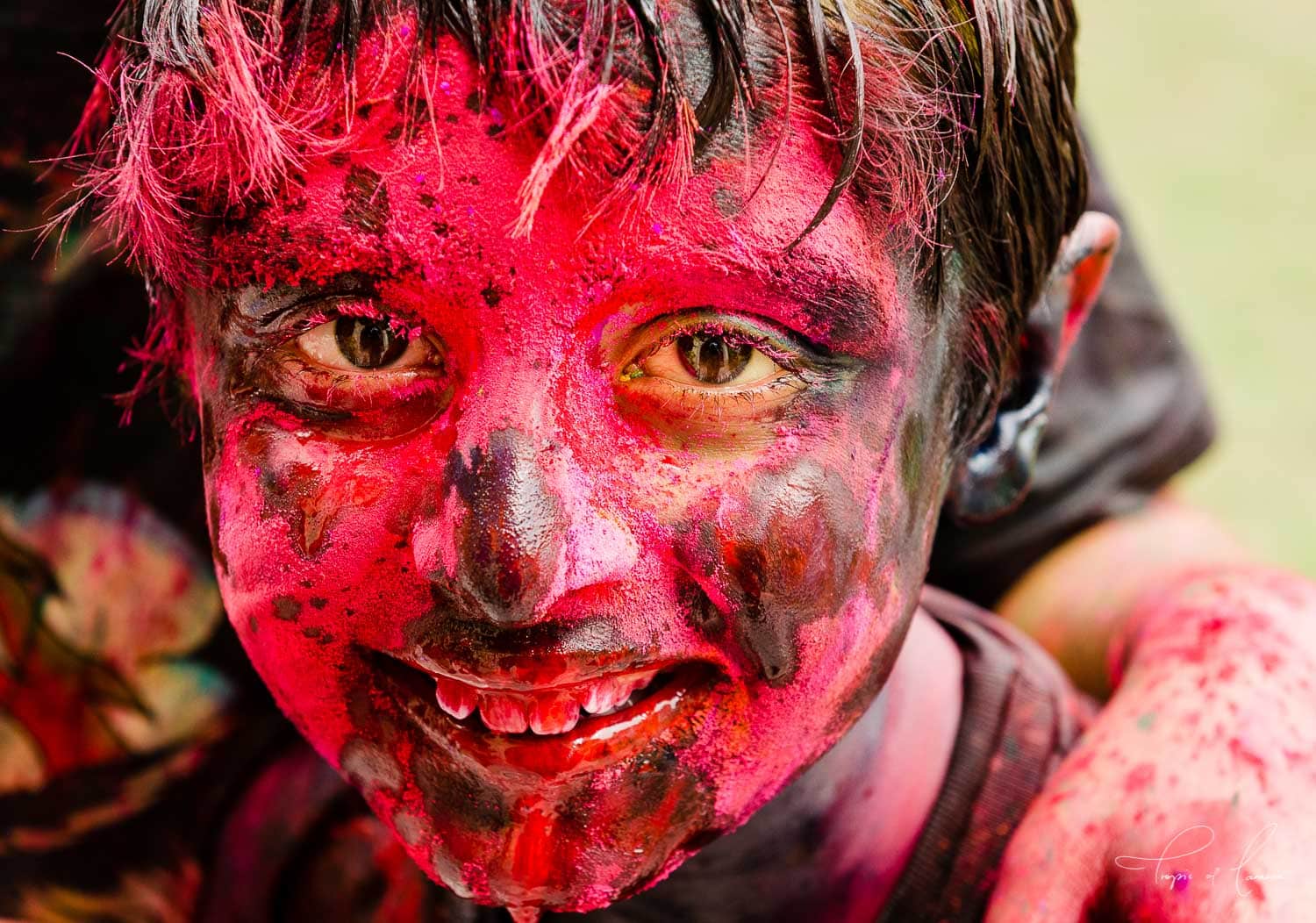 Boy celebrating Holi Festival in Jaipur, India