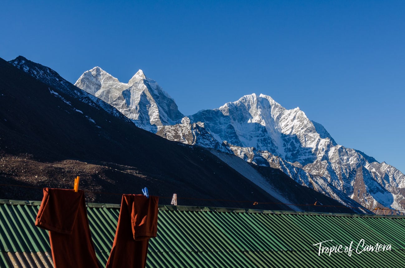 Pants hanging on clothesline in the Himalayas, Nepal