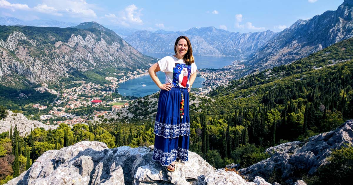 Woman atop the mountain overlooking Kotor
