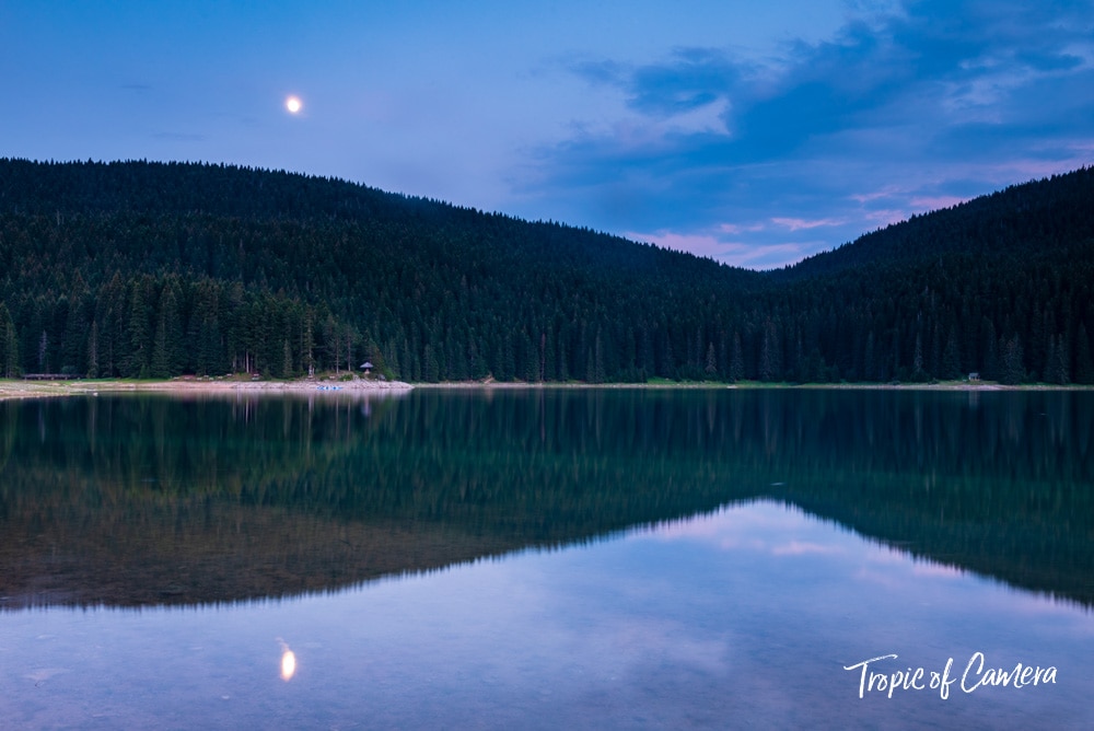 Moonrise over the Black Lake in Durmitor National Park, Montenegro